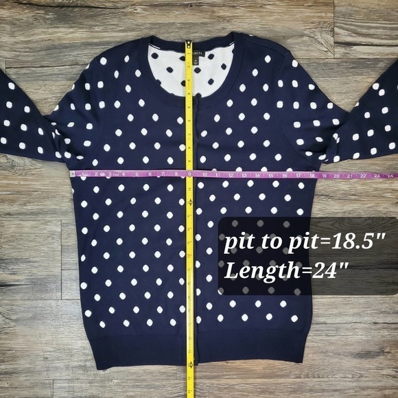 Talbots Navy with White Polka Dots Knit Sweater Button Front Cardigan - Picture 8 of 9